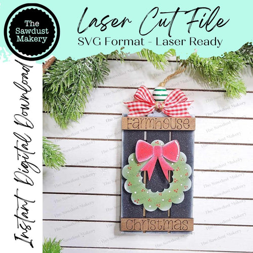 Farmhouse Christmas Wreath Pallet Ornament Laser Cut SVG File | Christmas Ornament SVG | Ornament Bundle SVG | Tree Farm Christmas Ornament