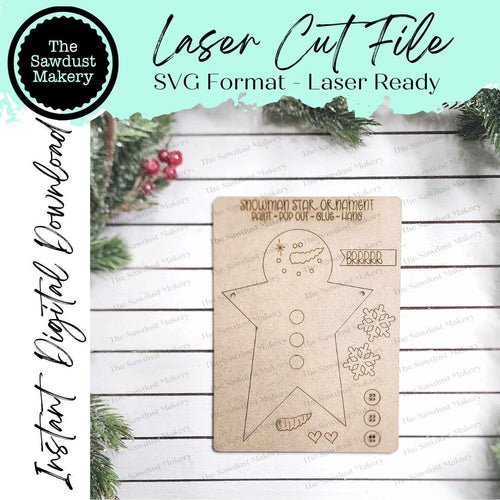 Star Snowman Pop-Out Christmas Ornament SVG File | Laser Cut File | Christmas Ornament SVG | Ornament SVG | Snowman Laser Svg