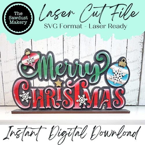 Merry Christmas Word Art Shelf Sitter Standing Sign File SVG | Christmas Laser Cut File | Christmas Mantle decor | Christmas | Word Art Svg