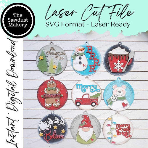 Christmas Holiday Ornament Bundle Vol 2 SVG File | Laser Cut File | Christmas Ornaments SVG | Snowman | Gingerbread | Gnome | Santa