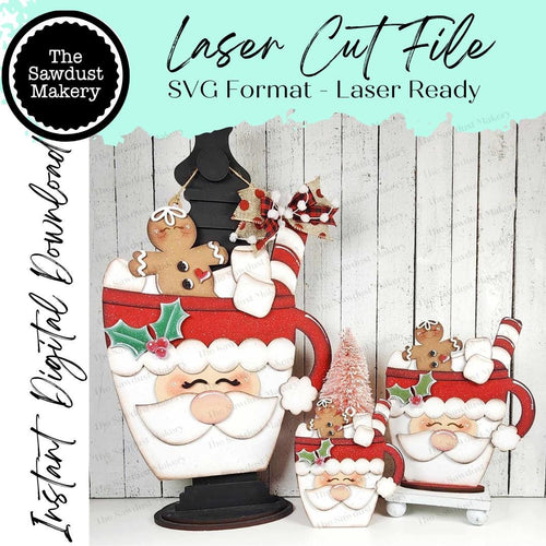 Santa Cocoa Mug SVG Bundle File | Laser Cut File | Santa SVG | Hot Cocoa SVG | Santa Shelf Sitter | Santa mug ornament | Santa Door Hanger