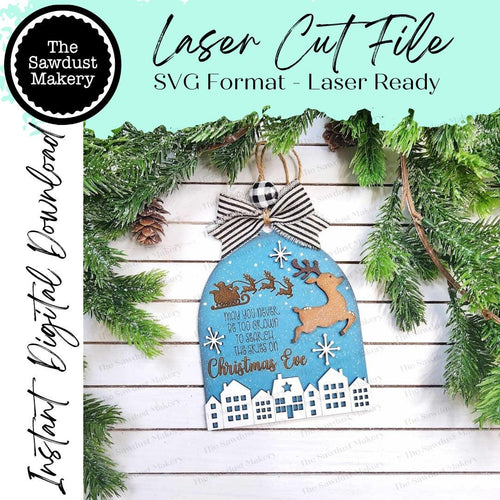 Christmas Santa Skies Reindeer Christmas Ornament SVG File | Laser Cut File | Search the Skies Christmas Eve Ornament SVG | Santa Svg
