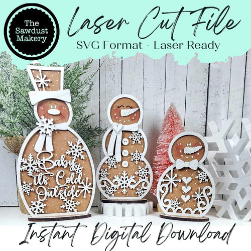 Gingerbread Snowmen Snow Family SVG File | Laser Cut File | Winter SVG File | Snowman Laser SVG | Christmas svg | Snowmen Svg