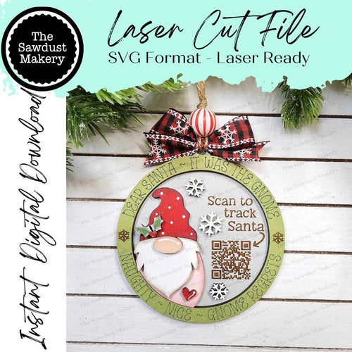 Gnome Santa Tracker Christmas Ornament SVG File | Laser Cut File | Santa Christmas Ornament SVG | Ornament SVG | Gnome Laser Svg