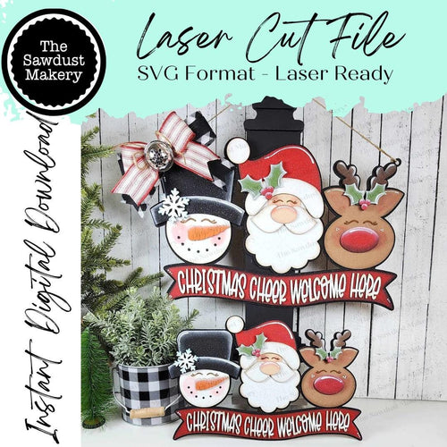 Christmas Cheer Shelf Sitter and Door Hanger Bundle SVG File | Laser Cut File | Christmas SVG | Santa svg | Reindeer svg | Snowman svg