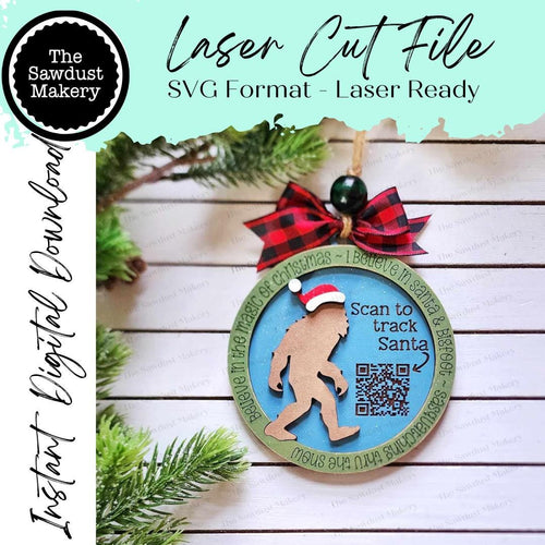 Sasquatch Santa Tracker Christmas Ornament SVG File | Laser Cut File | Big Foot Christmas Ornament SVG | Ornament SVG | Santa Claus Laser