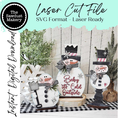 Standing Snowmen Decor Set SVG File | Laser Cut File | Glowforge | Snowman shelf sitter svg | Winter Snowmen Bundle | Snowman svg file