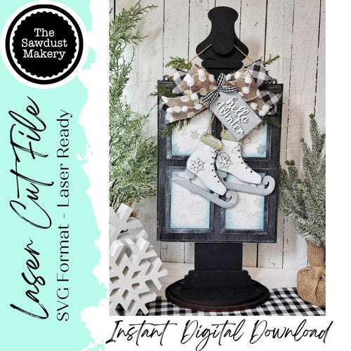 Hello Winter Window Door Hanger SVG File | Laser Cut File | Glowforge | Ice Skate SVG | Hello Winter SVG | Winter Door Hanger svg