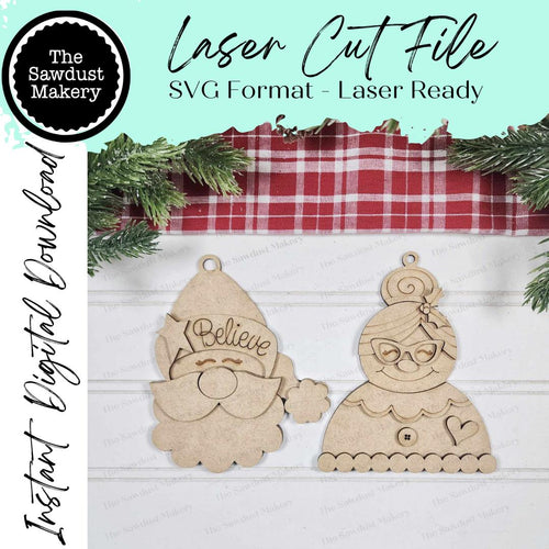 Santa and Mrs. Claus Ornaments SVG File | Laser Cut File | Christmas Ornament SVG | Ornament SVG | Santa Laser Svg