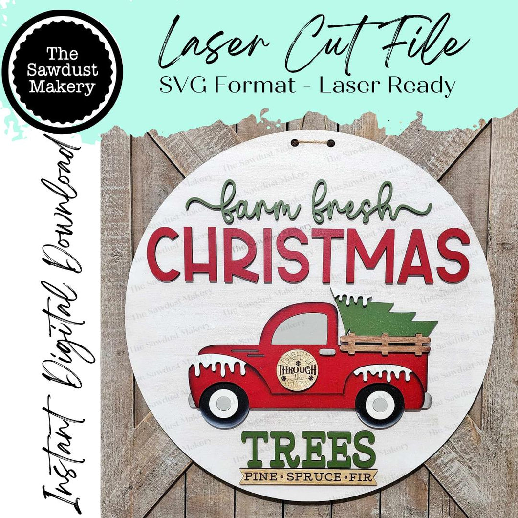 Christmas Truck Farm Fresh Trees Door Hanger 10.5