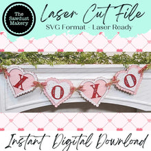 Load image into Gallery viewer, XOXO Heart Valentine Banner SVG | Laser Cut File | Glowforge | Valentine&#39;s Day SVG | Valentine Heart svg | Banner | Love | Valentine
