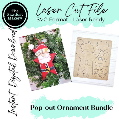 Pop-out Bundle Santa Christmas Ornament SVG File | Laser Cut File | Pop-Out Christmas Ornament SVG | Santa Claus Laser Svg