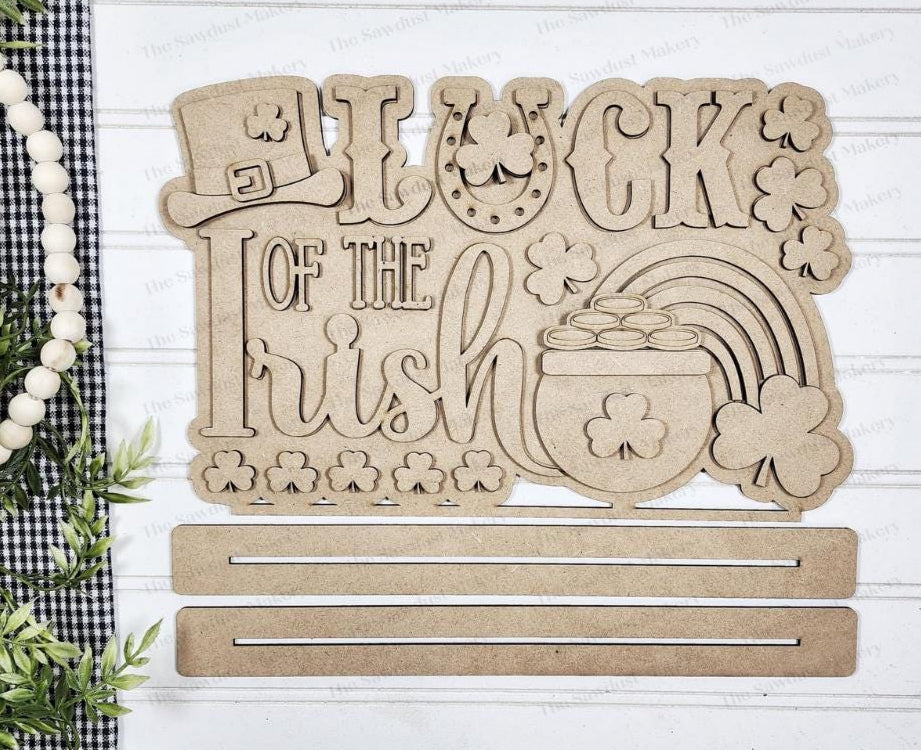 Luck of the Irish St. Patrick's Day Word Art Shelf Sitter Standing Sign File SVG | St Patrick's Laser Cut File | Luck Mantle decor SVG