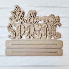 Load image into Gallery viewer, Hello Spring Word Art Shelf Sitter Standing Sign File SVG | Spring Laser Cut File | Spring Mantle decor | Spring Shelf Sitter SVG
