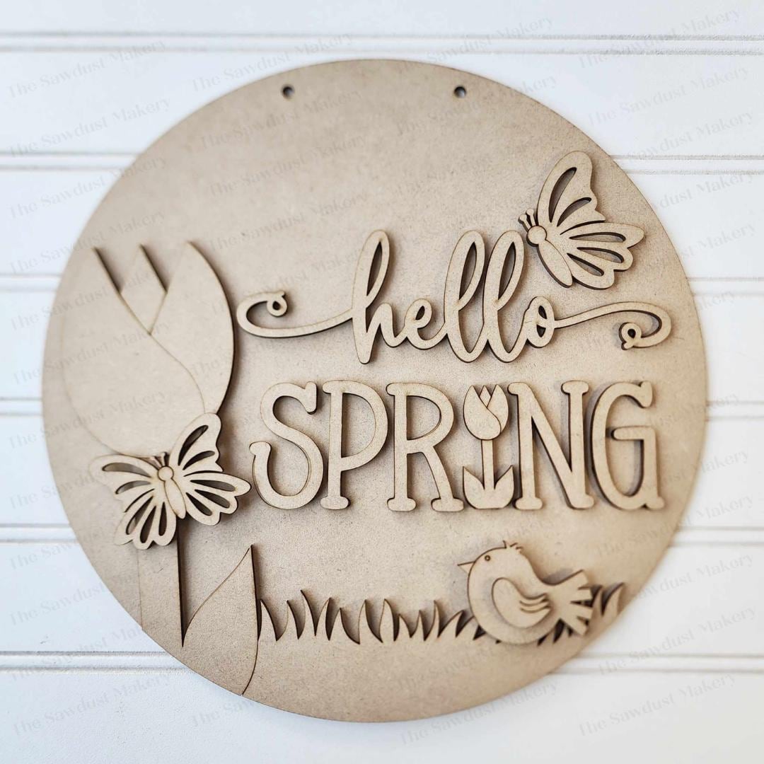 Spring Laser Files Hello Spring Door hanger SVG Laser File | Spring Laser Cut Files | Las ...