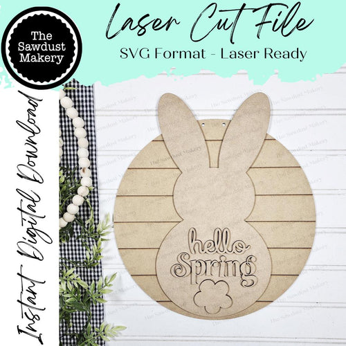 Hello Spring Bunny Door hanger SVG Laser File | Easter Laser Cut File | Laser Cut SVG | Easter Door Hanger | Easter svg