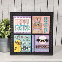 Load image into Gallery viewer, Easter Pals Bunny Chick Lamb Sign Laser Cut File | Laser Cut File | Interchangeable Frame | Easter Sign Inserts | Easter Sign Bundle
