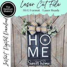 Load image into Gallery viewer, Interchangeable Home Sweet Home Pallet Door Hanger Sign SVG | Laser Cut File | 3&quot; Round Insert Frame | Seasonal Interchangeable SVG
