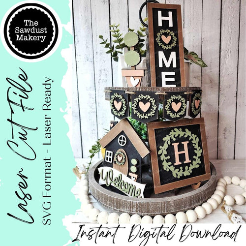 Welcome Home Tiered Tray SVG File | Laser Cut File | Home SVG Home Sweet Home Laser File | Farmhouse SVG | Monogram Decor