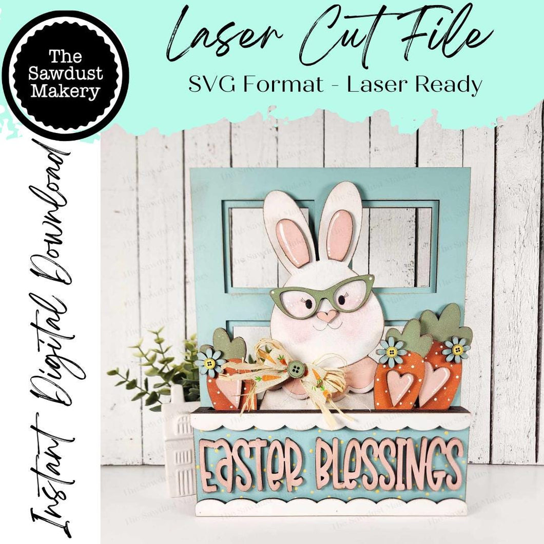 Add-on for Interchangeable Window Box | Easter Blessings Bunny Window Box Insert SVG | Laser Cut File | Window Box Shelf Sitter