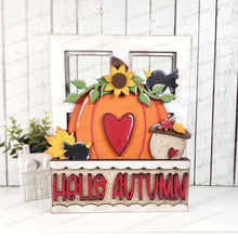 Load image into Gallery viewer, Add-on for Interchangeable Window Box | Hello Autumn Fall Window Box Insert SVG | Laser Cut File | Window Box Shelf Sitter
