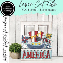 Load image into Gallery viewer, Add-on for Interchangeable Window Box | 4th of July Window Box Insert SVG | Laser Cut File | Window Box Shelf Sitter
