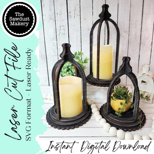 Farmhouse Cloche Candle Holder laser cut SVG File | Cloche SVG | Candle Holder SVG | Rustic Farmhouse svg Decor | Mantle Decor | Shabby Chic