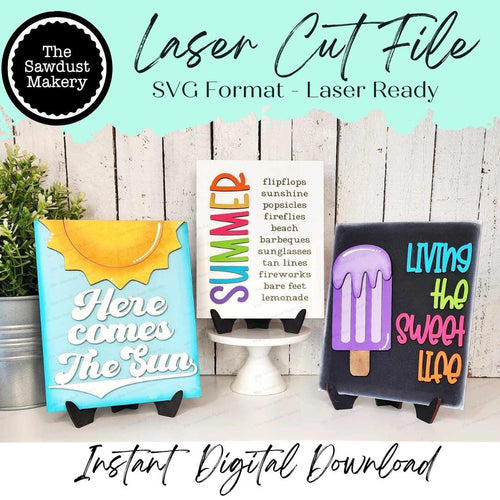 Sweet Summertime Popsicle Sign Bundle Laser Cut File | Interchangeable Frame | Summer Sign Inserts | 5