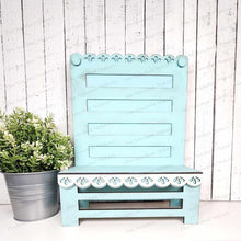 Load image into Gallery viewer, Farmhouse Scallop Trim Chair Display Stand SVG | Display Bench SVG | Laser Cut File | Tiered Tray Holder SVG | Home Decor Mantle svg file
