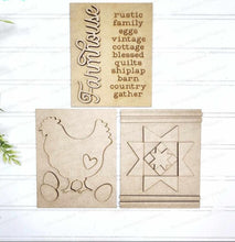 Load image into Gallery viewer, Farmhouse Sign Trio Bundle Laser Cut File | Interchangeable Frame | Prim Farmhouse Sign Inserts | 5" x 6.25" signs
