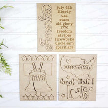 Load image into Gallery viewer, Patriotic Americana Sign Trio Bundle Laser Cut File | Interchangeable Frame | 4th of July Sign Inserts | 5&quot; x 6.25&quot; signs
