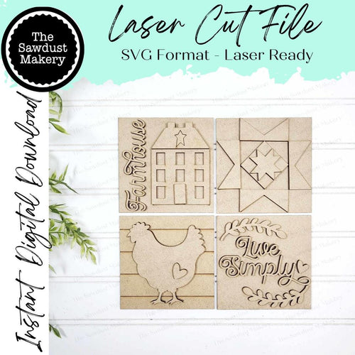 Prim Farmhouse Laser Cut File | Laser Cut File | Interchangeable Frame | Farmhouse Sign Inserts | Barn Quilt SVG | Chicken SVG | Saltbox
