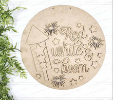 Load image into Gallery viewer, Red White &amp; Boom Firecracker 4th of July Door Hanger SVG File | Laser Cut File | 4th of July SVG File | Door Hanger svg | Summer svg | USA
