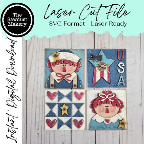 Primitive Americana Raggedy Ann & Andy Sign Laser Cut File | Laser Cut File | Interchangeable Frame | Americana SVG | Primitive SVG