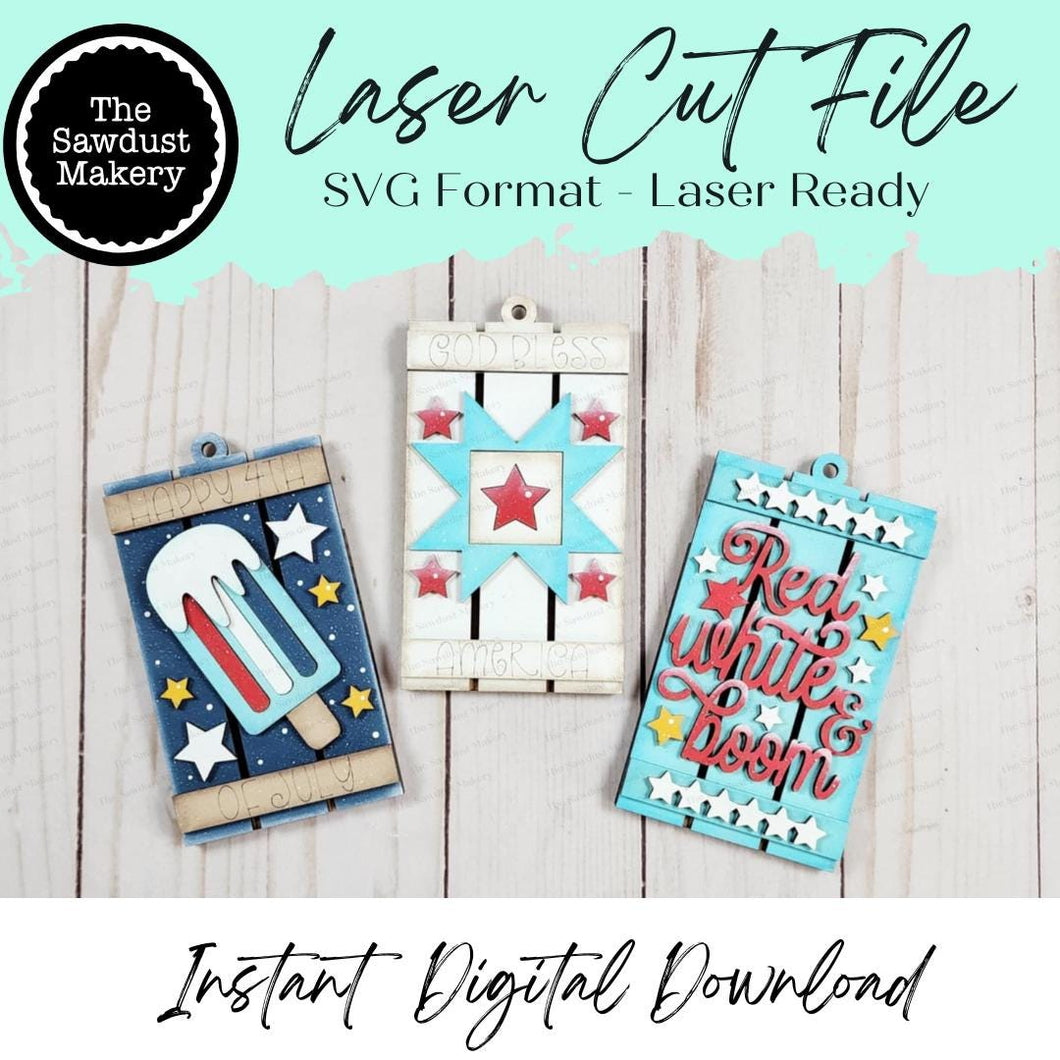 Patriotic Pallet Gift Card Holder Bundle Laser Cut SVG File | 4th of July Ornament SVG | Gift Card Bundle SVG | Gifts Card svg