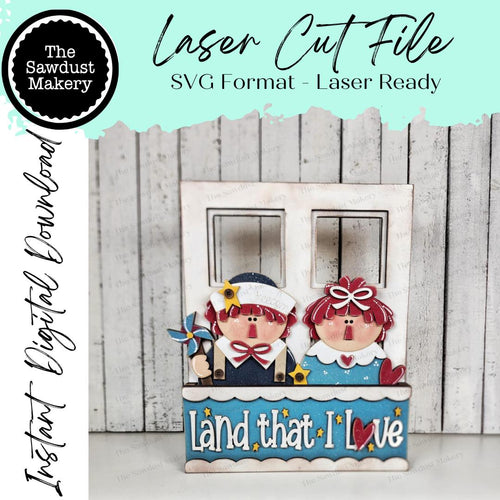 Add-on for Interchangeable Window Box | Prim Raggedy Ann & Andy Box Insert SVG | Laser Cut File | Window Box Shelf Sitter