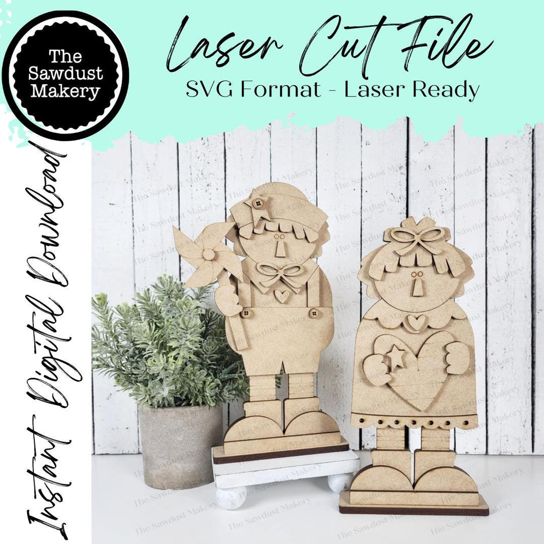 Standing Primitive Raggedy Ann & Andy Americana Shelf Sitter File SVG | Laser Cut File | Americana decor | Primitive Shelf Sitter SVG