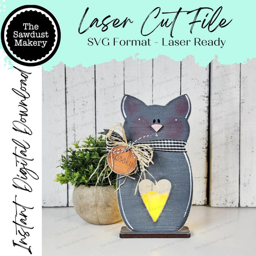Prim Cat Halloween Fall Votive Shelf Sitter SVG File | Laser Cut File | Halloween SVG | Cat svg | Votive Candles | Spooky SVG