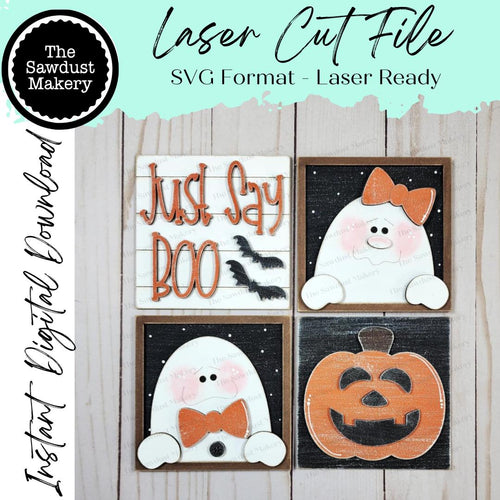 Just Say Boo Halloween Sign Bundle Laser Cut File | Farmhouse Interchangeable Leaning Sign Bundle SVG | Ghost SVG | Boo SVG