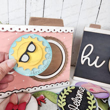 Load image into Gallery viewer, Interchangeable Camera 3&quot; Round Sign Shelf Sitter SVG | Laser Cut File | 3&quot; Round Insert Frame | Seasonal Interchangeable SVG
