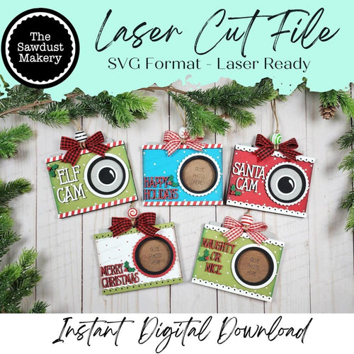 Camera Photo Frame Ornaments SVG File | Laser Cut File | Christmas Ornament Kit | Ornament SVG | Personalize Photo Frame Ornament