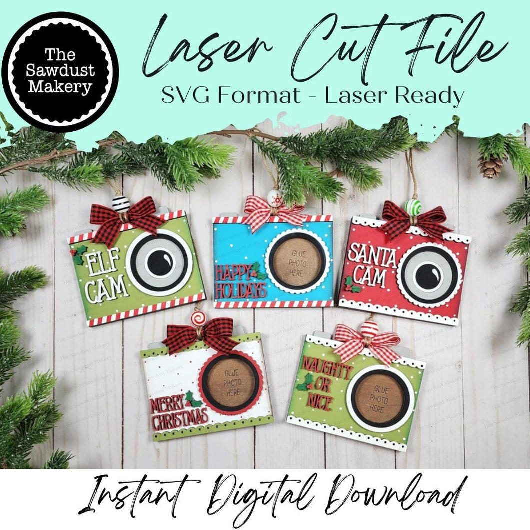 Camera Photo Frame Ornaments SVG File | Laser Cut File | Christmas Ornament Kit | Ornament SVG | Personalize Photo Frame Ornament