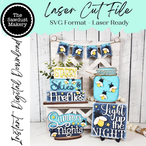Firefly Summer Decor Tiered Tray set SVG File | Laser Cut File | Glowforge | Firefly svg | Summer svg | Mason Jar SVG | Summer Shelf Sitters