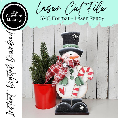 Standing Candy Cane Snowman SVG File | Laser Cut File | Standing Snowman SVG | Snowman Shelf Sitter | Winter Snowman SVG