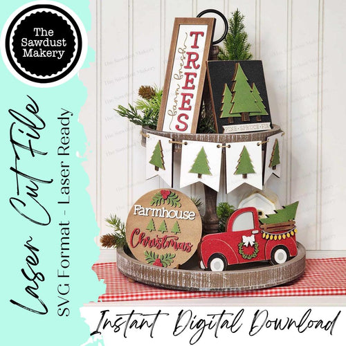 Country Christmas Farmhouse Tiered Tray SVG File | Laser Cut File | Home SVG Christmas Laser File | Farmhouse SVG | Christmas Decor
