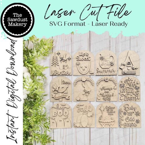Vol. 4 Seasonal Interchangeable Small Arched Boho Sign Bundle SVG Laser Cut File | Boho Signs | Seasonal Interchangeable SVG
