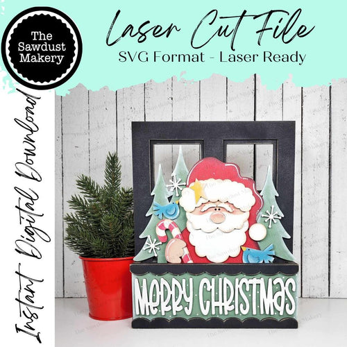 Add-on for Interchangeable Window Box | Santa Merry Christmas Window Box Insert SVG | Laser Cut File | Window Box Shelf Sitter
