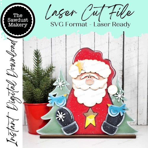 Sitting Santa Winter Candle Votive Shelf Sitter SVG File | Laser Cut File | Christmas SVG | Santa svg | Votive Candles | Christmas Trees SVG