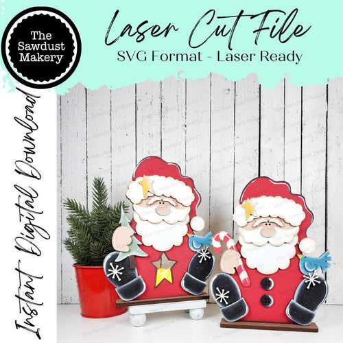 Sitting Santa and Santa Votive Shelf Sitter SVG File | Laser Cut File | Christmas SVG | Santa svg | Votive Candles | Christmas Trees SVG