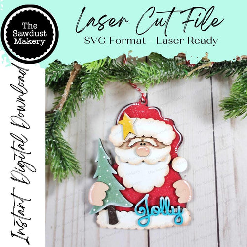 Jolly Santa Claus Ornament SVG File | Laser Cut File | Prim Santa Christmas Ornament SVG | Ornament SVG | Santa Claus Laser Svg